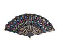 Pesfehhy R Colored Embroidered Flower Pattern Black Cloth Folding Hand Fan for Woman