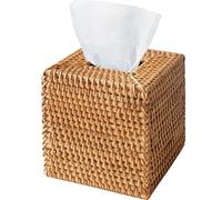 Pesfehhy Rattan Tissue Box Cover, Hand Woven Square Wicker Holder for Tissues, for Bathroom Living Room, Tissue Holders