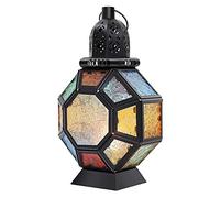 Pesfehhy Retro Iron Candle Lantern,Portable Moroccan Stained Glass Candle Holder Hanging Lamp Horse Light Wind Lantern,Home Decor