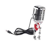 Pesfehhy Retro Style Vintage Microphone Robot Desk Lamp, Vintage Microphone Robot Touch Dimmer Lamp Table Lamp Easy Install Red
