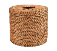 Pesfehhy Round Rattan Tissue Box Vine Roll Holder Toilet Paper Cover Dispenser For Barthroom,Home,Hotel And Office