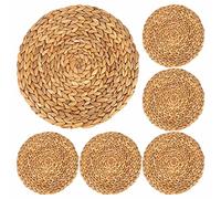 Pesfehhy Round Woven Placemats, Water Hyacinth Woven Rattan Placemats Round Braided Rattan Tablemats Non-Slip Insulation Pads