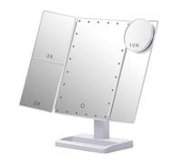 Pesfehhy Trifold Makeup Mirror with 22 LED Lights,10X/3X/2X Magnification Portable Fold Lighted Table Desk Cosmetic Mirror,White