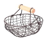 Pesfehhy Wooden Handle Metal Retro Basket Portable Multi-Function Vegetable Fruit Egg Groceries Practical Storage Basket Organizer Black