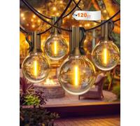 Pesken Festoon Lights Outdoor, 36M/120FT Outdoor Lights Mains Powered | 50+2 G40 LED Bulbs, Shatterproof, IP65 Waterproof, Connectable, Dimmable Patio Lights for Gazebo, Pergola, Balcony