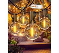 Pesken Garden Lights Mains Powered, 18M/60FT Outdoor String Lights | 25+1 G40 LED Bulbs, Shatterproof, IP65 Waterproof, Dimmable, Connectable Outside Lighting for Patio Gazebo, Pergola, Balcony