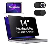 Peslv Privacy Screen for MacBook Pro 14 Inch (2021-2024, M1, M2, M3, M4), MagicSuction™ Removable Anti Spy Black Protector, Glare Blue Light Filter for Mac Laptop Computer
