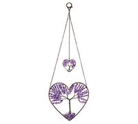 PESOENTH Amethyst Heart Life Tree Dream Catcher Hanging Ornament Bohemian Purple Double Hearts Life Tree Wall Art Window Car Hanging Decorations for Home Bedroom Decor