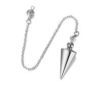 PESOENTH Copper Metal Dowsing Pendulum Divination Dower Reiki Healing Pendulum Chain,Silver Spiral Coil Point Meditation Yoga Balancing Pendant (Silver (Solid Cone)), Brass