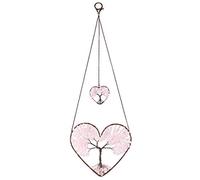 PESOENTH Rose Quartz Crystals Heart Life Tree Dream Catcher Hanging Boho Decor, Pink Double Hearts Wall Art Bedroom Living Room Home Decoration Ornament Gifts for Valentine's Day