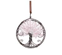 PESOENTH Tree of Life Dream Catcher Hanging Ornament Handmade Pink Rose Quartz Dream Catchers Tree of Life Crystal Suncatcher Window Wall Car Art Hanging Decorations for Home Office Bohemian Decor