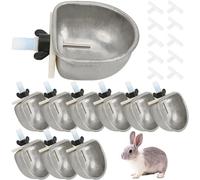 Pesoncarl 10Pcs Rabbit Water Dispenser, 2.6 Inch Stainless Steel Rabbit Water Bowl with Fixed Splint, Removable Hanging Pet Bowls with Sensitive Mechanism, Suitable for Small Animals