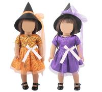 Pesoncarl 2 Set Halloween Doll Clothes Pretty Safe 18 Inch Doll Clothes and Accessories Includes Witch Hat, Dress for Halloween Costumes Girls, Accessories