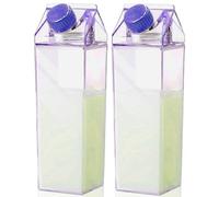 Pesoncarl 2Pcs Milk Carton Water Bottles 500ML DIY Leak-proof Clear Milk Carton Container Reusable with Dual Opening Portable Impact-Resistant Cute Square Water Bottle for, Soda (Purple), sports