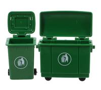 Pesoncarl 2Pcs Miniature Trash Can with Openable Lid, Dollhouse Mini Trash Can Model Outdoor Scene Prop for DIY Crafts Doll House Furniture, Green