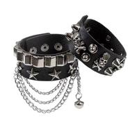 Pesoncarl 2Pcs Rock Punk Bracelets, Studded Leather Cuff Bracelets With Metal Skull, Adjustable Wrap Wrist Cuffs, Vintage 80s Emo Goth Jewelry Accessories For Halloween Concerts And Festival Outfit
