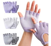 Pesoncarl 3 Pairs Yoga Gloves, Half Finger Non Slip Pilates Gloves with Grips for Women, Breathable Training Mitten for Gym Exercise Workout, Cycling