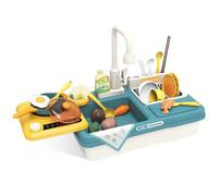 Pesoncarl 31Pcs/Set Kids Sink with Running Water, Toy Sink Toddler Toy with Electric Faucet, Pretend Play Kitchen Playset for Boys and Girls, Green, Toys