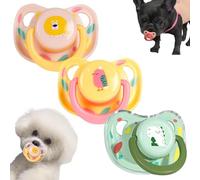 Pesoncarl 3Pcs Dog Pacifier Silicone Detachable Interactive Chew Toy Pacifier with Cover & Dual Breathable Holes 3 Patterns Heat-Resistant Easy to Clean Puppy Toy