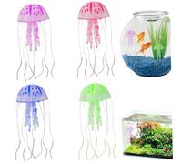 Pesoncarl 4Pcs Jellyfish Decorations, Floating Artificial Glowing Jellyfish Toy for Freshwater and Saltwater, Soft Silicone Mini Fake for Large Small Fish Tank