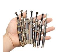 Pesoncarl 7Pcs Mini Sword, 4.7" Ancient Sword Keychain Chinese Keychain Zinc Alloy Key Chain Old Scabbard Decoration Pattern Uncut Blade Model for Men Women Party Favour