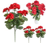 Pesoncarl Artificial Flowers, 3 PCS Artificial Geraniums for Outdoors, 14inch Silk Outdoor Artificial Flowers Uv Resistant Bendable Faux Flowers Outdoor Fake Flower, Red