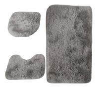 Pesoncarl Bath Mat Set, 3-Piece Fluffy Bathroom Rug Set (Dark Grey) - Includes Lid Cover, U-Shaped Rug & Door Mat - Non-Slip, Easy to Clean, Contemporary Style