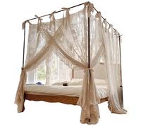 Pesoncarl Bed Canopy, 4 Corner Post Canopy Bed Curtains, Romantic Lace Mosquito Net for 1.5m/4.92ft Beds, Beige(Frame Not Included), pool
