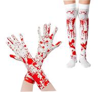 Pesoncarl Bloody Halloween Costume 1 Pair Realistic Bloody Gloves and 1 Pair Socks Stained Blood Halloween Gloves Women Girls Over Knee Stocking for Killer Cosplay Decor, 2025