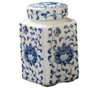 Pesoncarl Blue and White Ginger Jars, 200ml Ceramic Ginger Jar with Leakproof Lid, Square Chinoiserie Vase for Home Decor, Flower Display and Tea Storage for Party