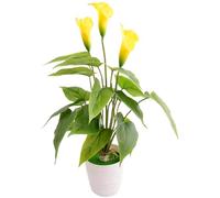 Pesoncarl Calla Lily Artificial Flowers with Pot, 18 inch Soft PVC Artificial Flowers Indoor, Waterproof Fake House Plants for Home Kitchen Office Table Decor,Yellow,Silk Plants
