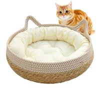 Pesoncarl Cat Beds for Indoor Cats, 16x6 Inch Woven Cat Baskets Bed with Soft Cushion, Scratch-Proof Kitten Bed Cozy Round Wicker Basket, Sofas