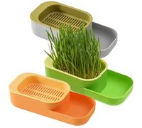 Pesoncarl Cat Grass Planter 3Pcs Food Grade Hydroponic Cat Grass Planter with Feeding Tray 7.9x3.5x2in Home Cattery Cat Grass Growing Kit, No Seeds, Catnip Cat Grass