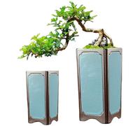 Pesoncarl Ceramic Plant Pot 3.5x7.1 Inch Cyan Ceramic Planter Pot with Drainage Hole Retro Chinese Planter for Bonsai Indoor, Garden