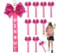 Pesoncarl Cheer Bow Keychain, Cheer Stuff 10PCS 9.1" Cheer Pin Me Ribbon, Glitter Cheer Keychain with Rhinestones, Pin Me Ribbon for Cheer Bag Backpack Girls Gift