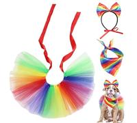 Pesoncarl Dog Pride Apparel, Dog Outfit with Rainbow Headband, Scarf Collar and Skirt, Pet Clothes for Gay Pride Month Party, Bandanas