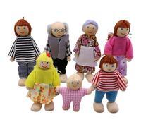 Pesoncarl Doll House Family 7Pcs/Set Wooden Dressed Dollhouse People with Movable Joint Interactive Parent-child Doll House Family Figures for Pretend Play, Decorating, Toys