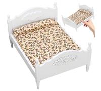Pesoncarl Dollhouse Bed, 1:12 Scale Vintage Double Doll Bed, 7x5x4 Inch Wooden Dollhouse Furniture, DIY Friendly White Color Miniatures for Scene Party Favour