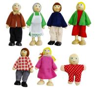 Pesoncarl Dollhouse People Complete Dollhouse Family Set Wood Dolls with Movable Limbs Family Role-Playing for Warm Indoor Decoration, Toys