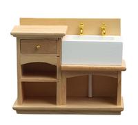 Pesoncarl Dollhouse Sink 1/12 Scale Wooden Bathroom Sink Dollhouse Miniatures Realistic Kitchen Bathroom Wash Basin Cabinet for Furniture Model Decoration Party Favour