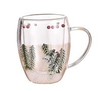 Pesoncarl Double Walled Glass Coffee Mugs, 350ml, Clear with Handles, Dried Flower Design, Pine Needlegrass Theme