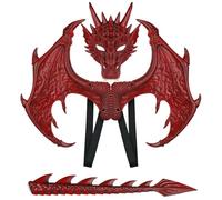 Pesoncarl Dragon Costume for Kids, Boys, Girls Halloween Red Dragon Costume Set with Wing Tail Mask Set Rubber Cosplay for Party Masquerade, Toys