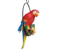 Pesoncarl Garden Ornaments, Hanging Parrot Garden Decor Resin Parrot Outdoor Decor Parrot on Perch Garden Sculpture Parrot Statue for Outdoor Garden Decorations Red