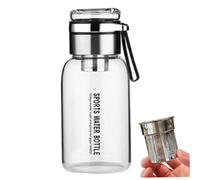 Pesoncarl Glass Water Bottles, 750ml Heat/Cold-Resistant Tea Bottle with Infuser, Portable Transparent Glass Cup with Leakproof Lid and Handle Strap for Travel Sport Outdoor, Summer