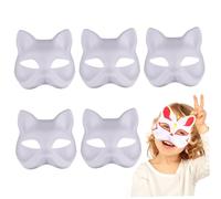 Pesoncarl Halloween Decorations, Therian Mask, 5PCS Blank Cat Masks to Paint, DIY Half Face Therian Cat Mask, Portable Gear with Elastic Band for Masquerade Cosplay Party 7.1x6.7