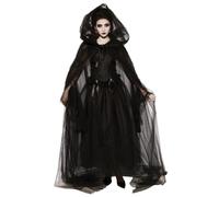 Pesoncarl Halloween Decorations, Witch Costume for Women 1 Set Vintage Renaissance Embroidered Ghost Bride Costume Spooky Black Ghost for Halloween, Cosplay, Haunted Mansion, XXL