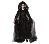 Pesoncarl Halloween Decorations, Witch Costume for Women 1 Set Vintage Renaissance Embroidered Ghost Bride Costume Spooky Black Ghost for Halloween, Cosplay, Haunted Mansion, XL