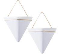 Pesoncarl Hanging Planter, 2PCS Geometric Triangle Wall Plant Holder, Ceramic Wall Mounted Plant Holder, For Succulent, Faux Plants, Home and Office Decor, White