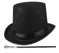 Pesoncarl Hats for Adults, Top Hat Costume 2Pcs/Set Halloween Top Hat ＆ 31.5 Inch Black Cane 1920s Mens Accessories for Men Women Magic Performance, Cosplay, Dance, Xmas Tree