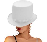 Pesoncarl Hats for Adults, Top Hats for Men Women, Classic Victorian Polyester White Top Hat Skin-Friendly British Retro Hat for Halloween Cosplay Performance